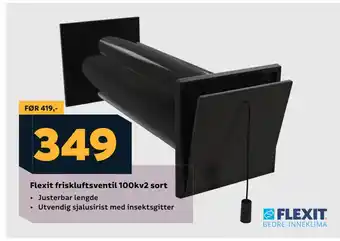 Megaflis Flexit friskluftsventil 100kv2 sort tilbud