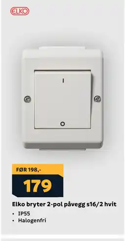 Megaflis Elko bryter 2-pol påvegg s16/2 hvit tilbud