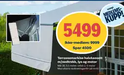 Obs Bygg Terrassemarkise halvkassett m/nedtrekk, lys og motor tilbud