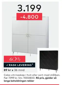 Skeidar Cabo vitrineskap tilbud