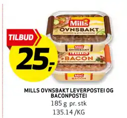 Bunnpris MILLS OVNSBAKT LEVERPOSTEI OG BACONPOSTEI tilbud