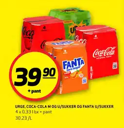 Bunnpris URGE, COCA-COLA M OG U/SUKKER OG FANTA U/SUKKER tilbud