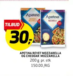Bunnpris APETINA REVET MOZZARELLA OG CHEDDAR MOZZARELLA tilbud