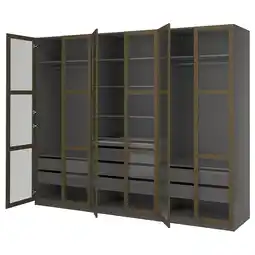 IKEA Pax / tonstad Garderobekombinasjon, mørk grå brun/beiset eikefiner glass, 300x60x236 cm tilbud