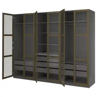 IKEA Pax / tonstad Garderobekombinasjon, mørk grå brun/beiset eikefiner glass, 300x60x236 cm tilbud