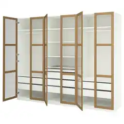 IKEA Pax / tonstad Garderobekombinasjon, hvit/eikefiner glass, 300x60x236 cm tilbud