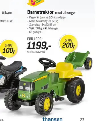 Thansen Barnetraktor tilbud