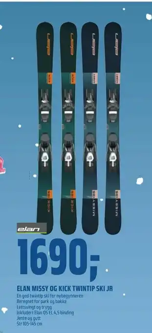 Coop Obs Elan missy og kick twintip ski jr tilbud