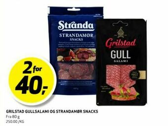 Bunnpris Grilstad gullsalami og strandamør snacks tilbud
