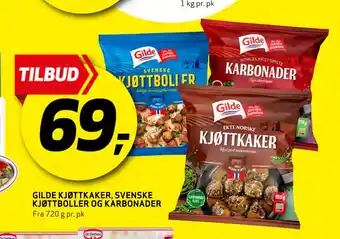 Bunnpris Gilde kjøttkaker, svenske kjøttboller og karbonader tilbud