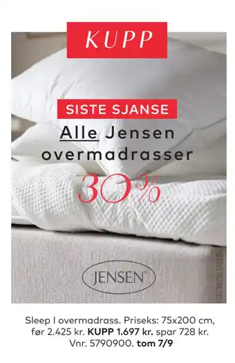 Skeidar Alle Jensen overmadrasser tilbud