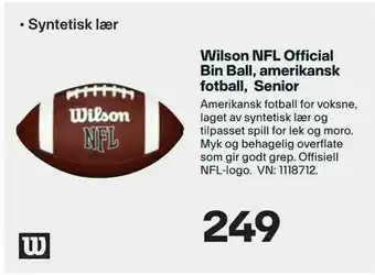 XXL Sport Wilson NFL Official Bin Ball, amerikansk fotball, Senior tilbud