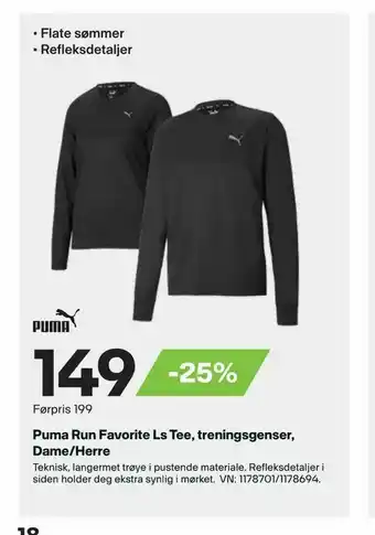 XXL Sport Puma Run Favorite Ls Tee, treningsgenser, Dame/Herre tilbud