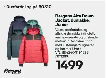 XXL Sport Bergans Alta Down Jacket, dunjakke, Junior tilbud