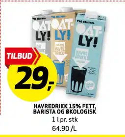 Bunnpris HAVREDRIKK 15% FETT, BARISTA OG ØKOLOGISK tilbud