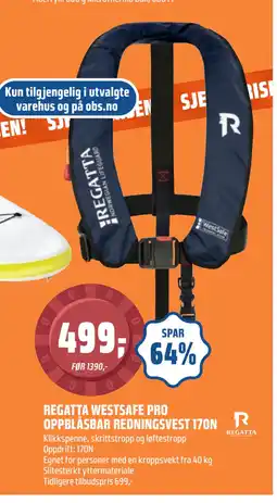 Coop Obs REGATTA WESTSAFE PRO OPPBLÅSBAR REDNINGSVEST 170N tilbud