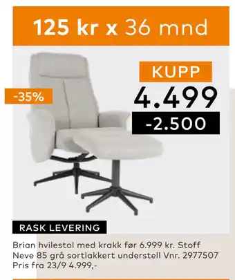 Skeidar Brian hvilestol med krakk tilbud