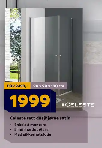 Megaflis Celeste rett dusjhjørne satin tilbud