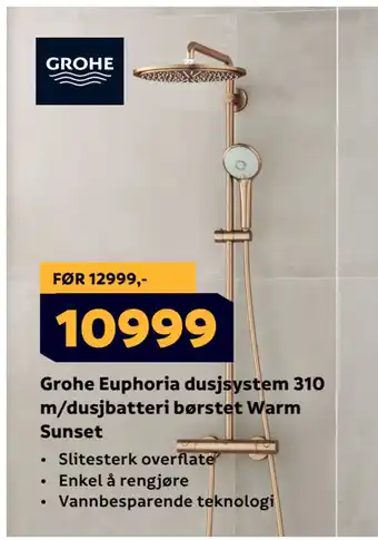 Megaflis Grohe Euphoria dusjsystem 310 m/dusjbatteri børstet Warm Sunset tilbud
