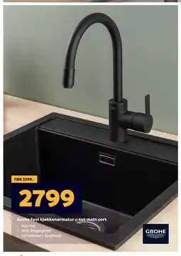 Megaflis Grohe Feel kjøkkenarmatur c-tut matt sort tilbud