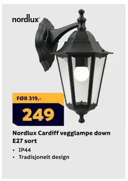 Megaflis Nordlux Cardiff vegglampe down E27 sort tilbud