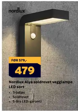Megaflis Nordlux Alya soldrevet vegglampe LED sort tilbud