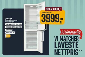 Skousen Gorenje kombiskap RK6192EW5F tilbud