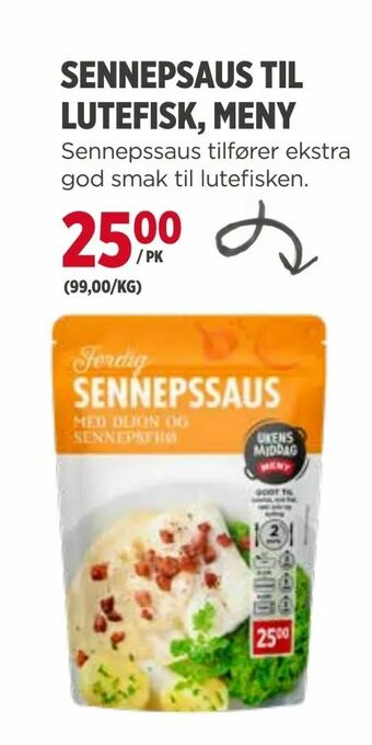 Meny Sennepsaus til lutefisk, meny tilbud