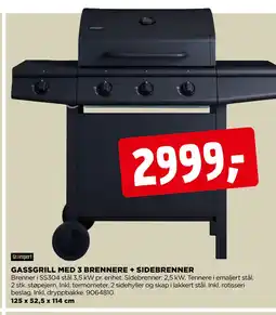 jem & fix GASSGRILL MED 3 BRENNERE + SIDEBRENNER tilbud