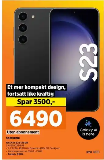 POWER SAMSUNG Galaxy S23 128 GB SMS911BZKDEUB tilbud