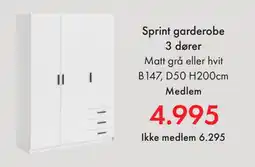 Fagmøbler Sprint garderobe 3 dører tilbud