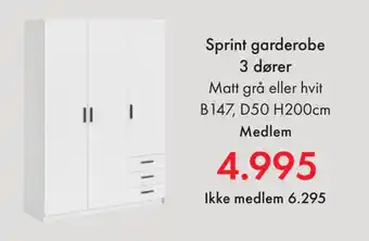 Fagmøbler Sprint garderobe 3 dører tilbud