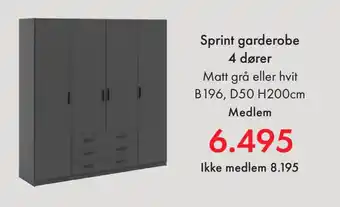 Fagmøbler Sprint garderobe 4 dører tilbud