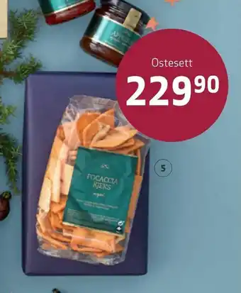 Apotek 1 Ostesett i flott gaveeske med fire spennende smaker på glass, og focacciakjeks tilbud