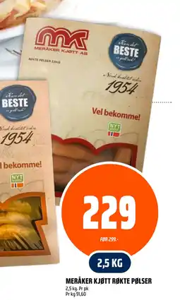 Coop Obs MERÅKER KJØTT RØKTE PØLSER tilbud