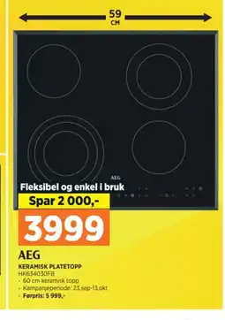 POWER AEG Keramisk platetopp HK634030FB tilbud