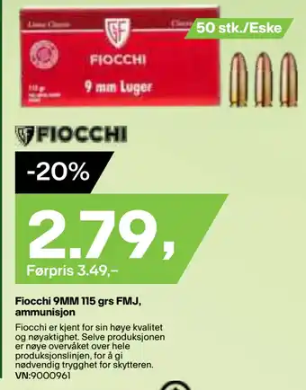 XXL Sport Fiocchi 9MM 115 grs FMJ, ammunisjon tilbud