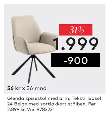 Skeidar Glenda spisestol tilbud