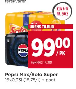 Meny Pepsi Max/Solo Super tilbud