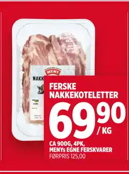 Meny FERSKE NAKKEKOTELETTER tilbud
