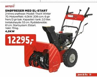 jem & fix Snøfreser med el-start tilbud