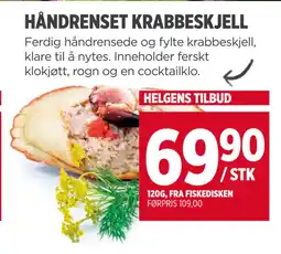 Meny HÅNDRENSET KRABBESKJELL tilbud