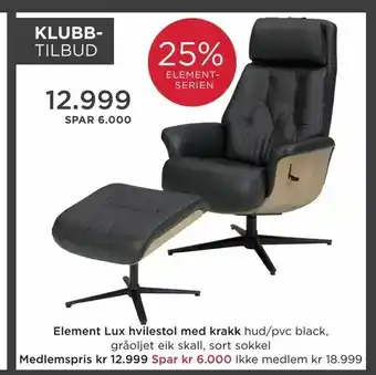Møbelringen Element Lux hvilestol med krakk tilbud