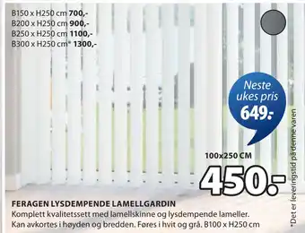 JYSK FERAGEN LYSDEMPENDE LAMELLGARDIN tilbud