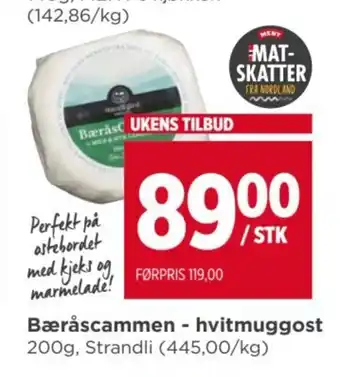 Meny Bæråscammen - hvitmuggost tilbud