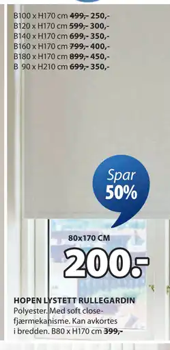 JYSK HOPEN LYSTETT RULLEGARDIN tilbud