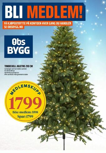 Obs Bygg Tindefjell juletre 210 cm tilbud