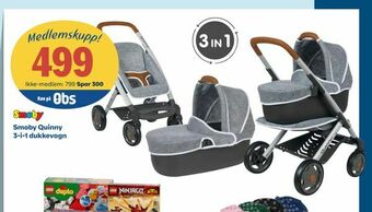 Coop Obs Smoby Quinny 3-i-1 dukkevogn tilbud