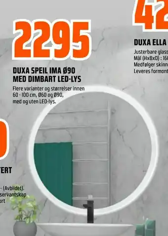Obs Bygg Duxa speil ima ø90 med dimbart led-lys tilbud