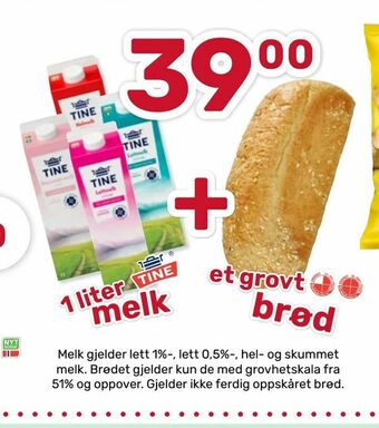 Matkroken 1 liter melk + et grovt brød tilbud